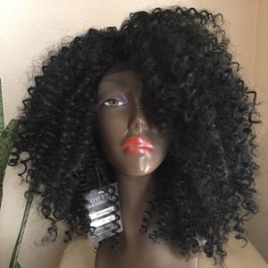 CURLY LACE FRONT BLACK WIG WITH SIDE PART